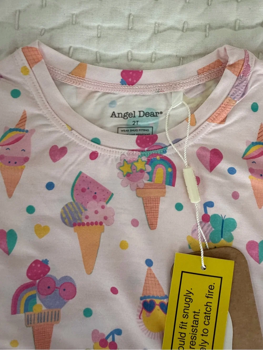 NWT Angel Dear Bamboo Pink Ice Cream Print Short Sleeve & Shorts Pajama Set 2T